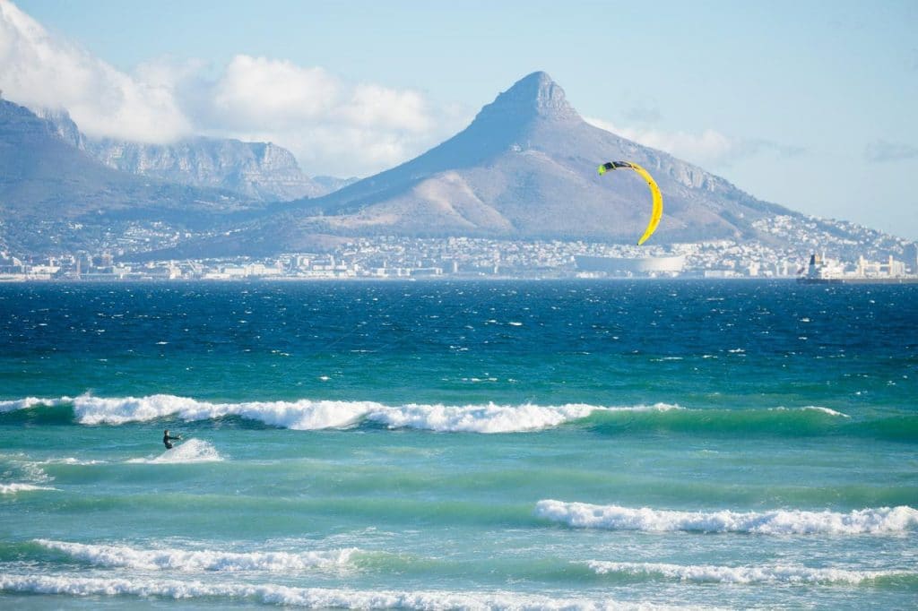 Blaauwberg kite surfer with lions head