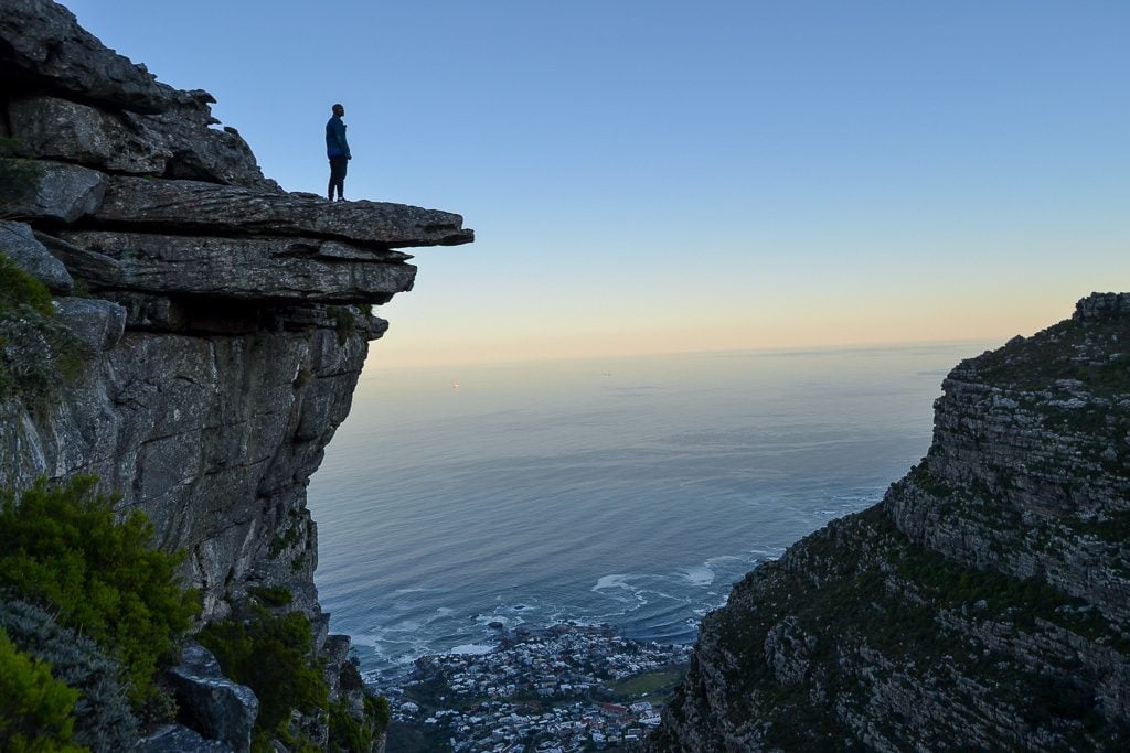 The view of Lion's Head at sunrise from Table Mountain's Kasteelspoort Route