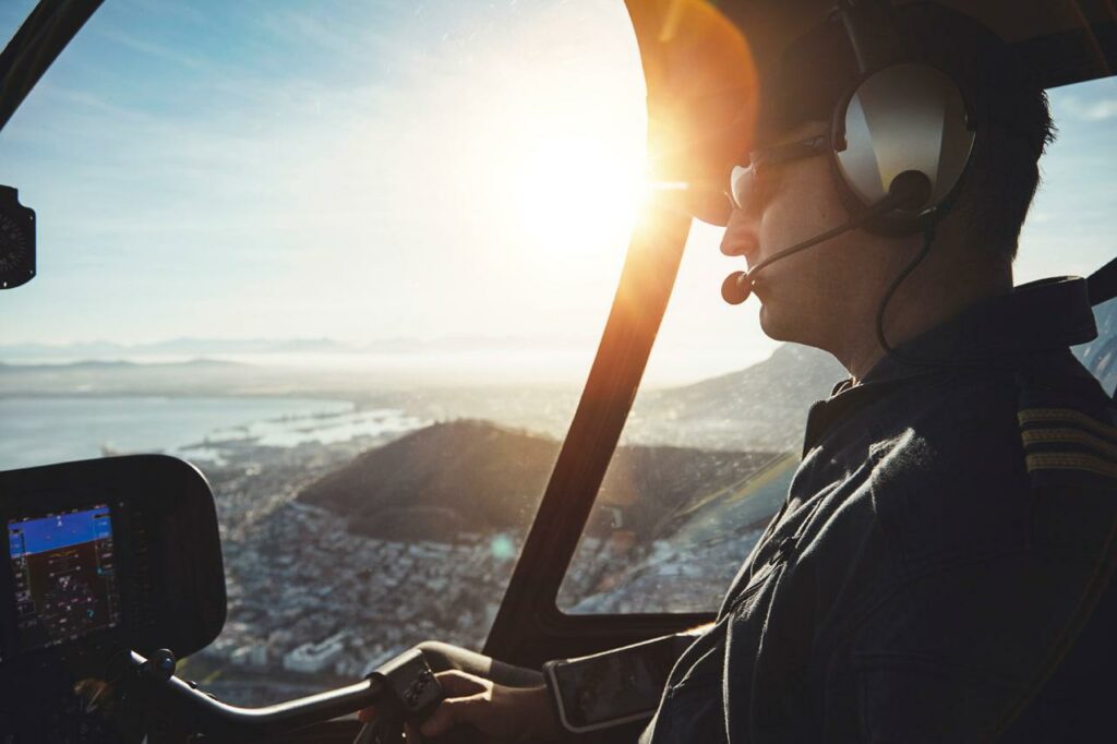 helicopter pilot in flight